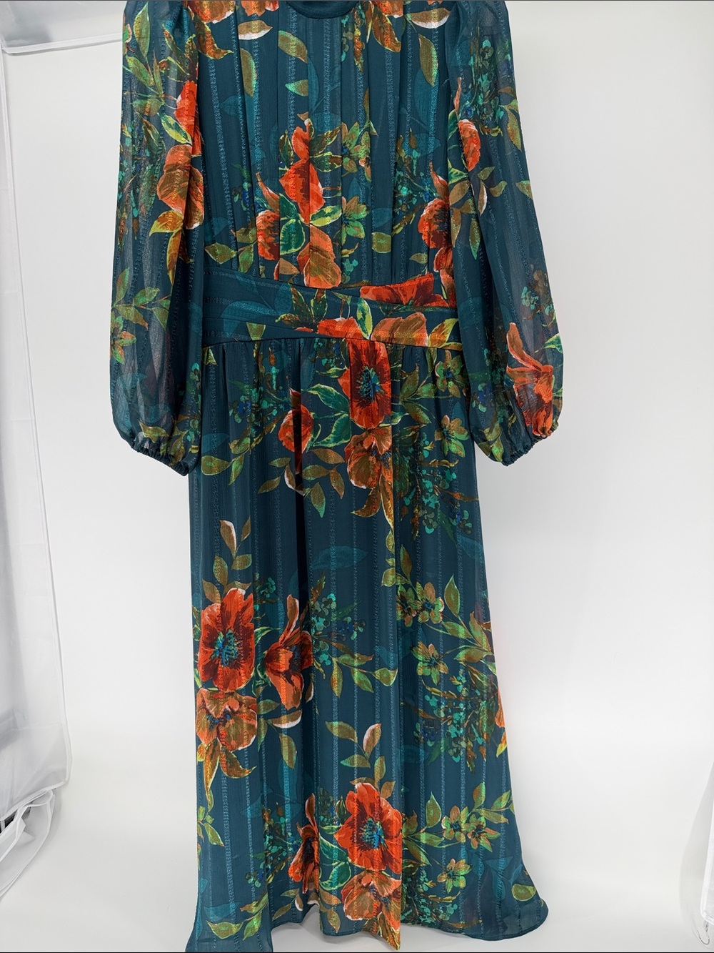 Maison Tara Teal Midi Dress with Orange Floral Motif